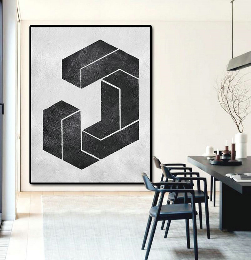 Contemporary Art Canvas Painting,Black And White Minimal Painting On Canvas - Modern Canvas Art